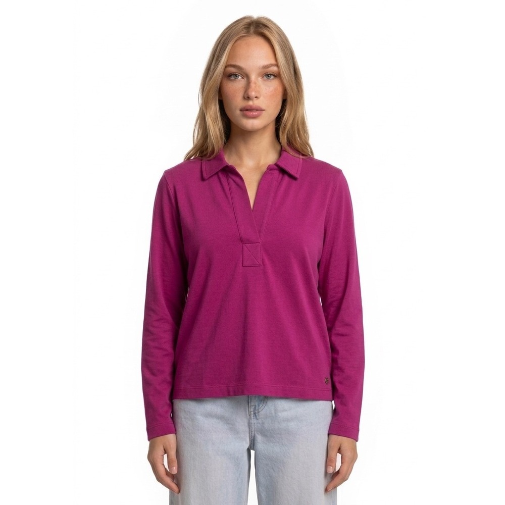 Lilly Pulitzer Velour Polo Top Women's Size Medium Pink Purple Long Sleeve